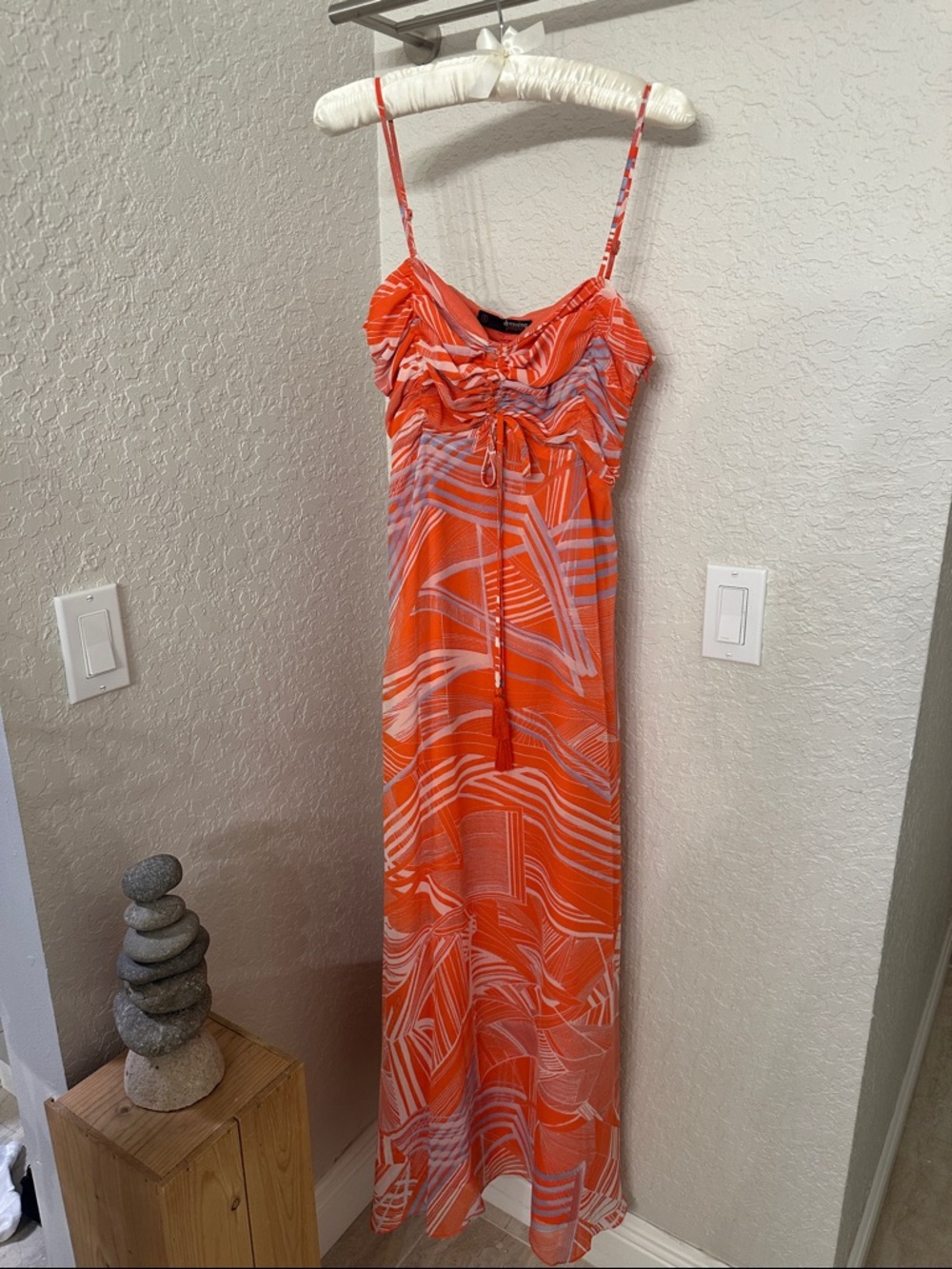 Women’s Orange Printed Maxi Dress with Spaghetti Straps
